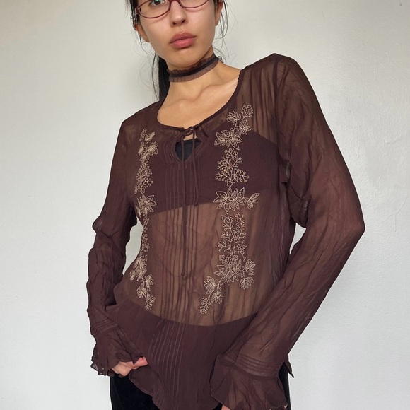 Caslon Brown Asymmetrical Blouse with Embellished Details - Picture 2 of 5
